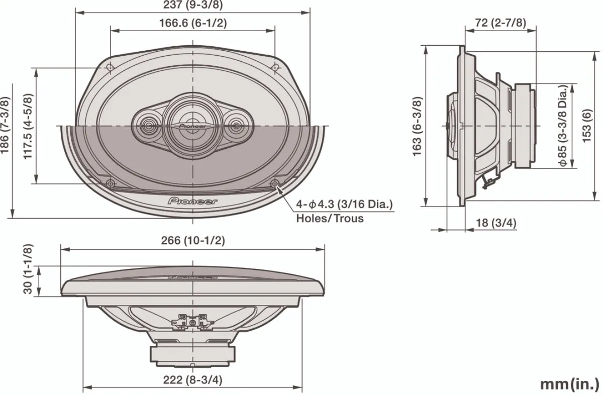 Pioneer TS-A6971F Autospeakers 600W - 2 Stuks - Zwart/Goud - afbeelding 6 van 6