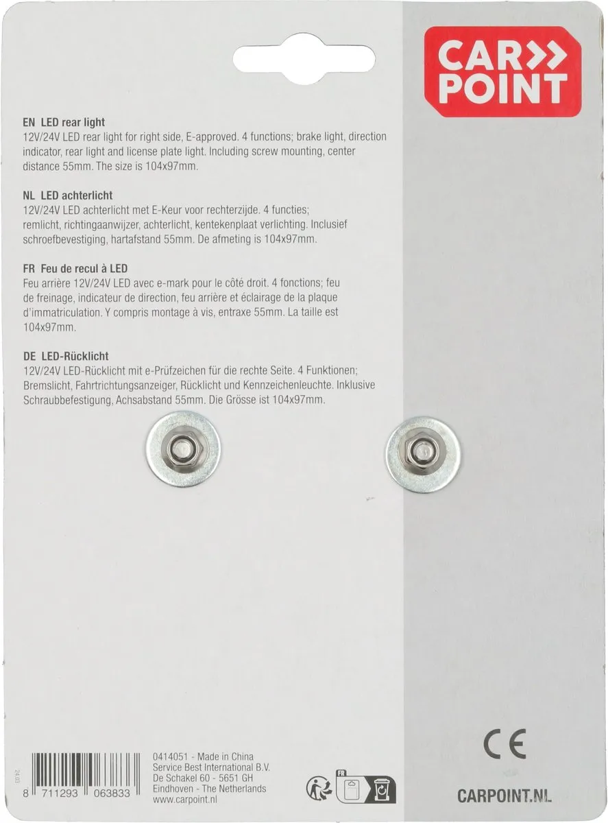 Carpoint LED Achterlicht Rechts 12/24V - 4 Functies - 104x97mm Zwart