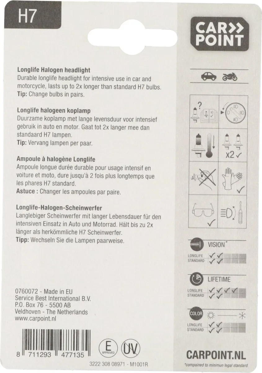 Carpoint Longlife Halogeen H7 12V 55W - Helder licht