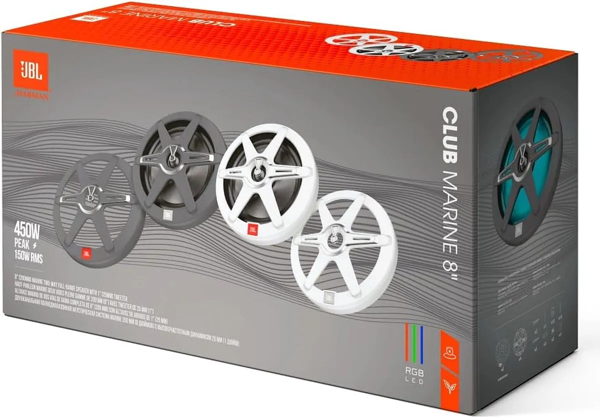 JBL Club Marine 8" Full Range Autospeakers 150W - Wit/Zwart/Grijs - afbeelding 6 van 6