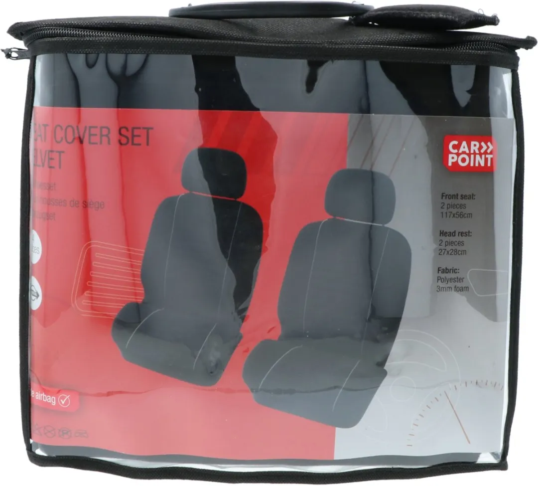 Carpoint Stoelhoesset 4-delig Velours Zwart/Grijs