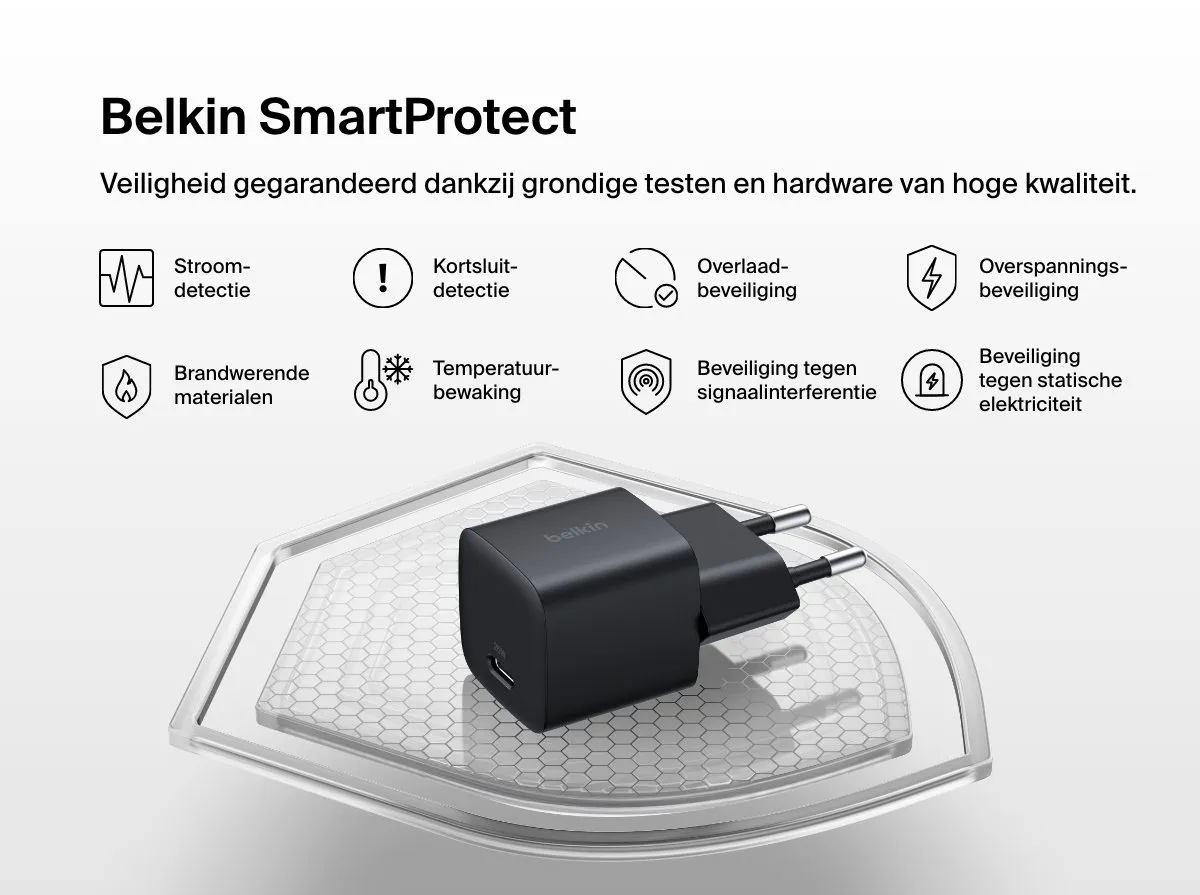Belkin USB C Wandlader 25W - 1m USB C-kabel - Zwart
