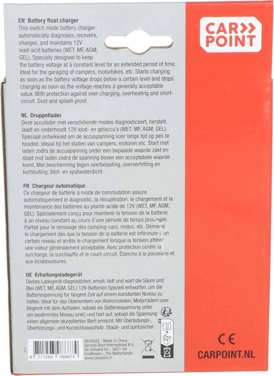 Carpoint Druppellader 12V - 0.8A & 3.8A - o.a. WET/AGM/GEL - afbeelding 6 van 6
