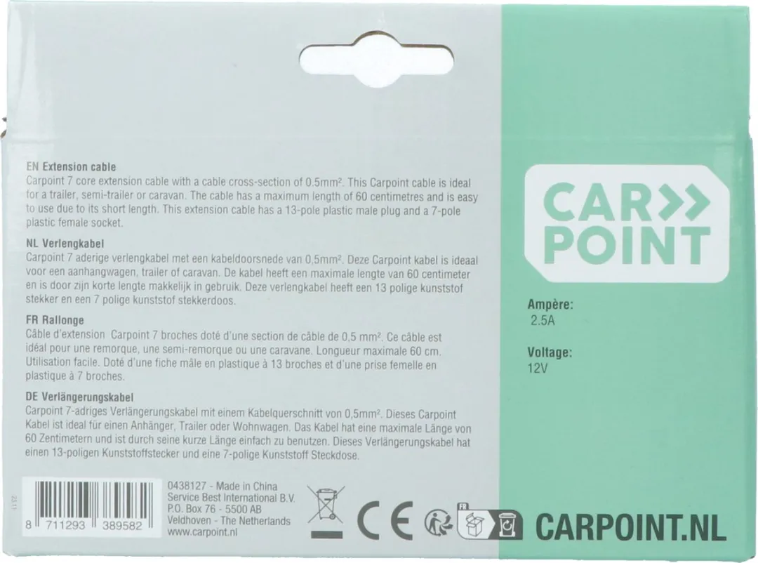 Carpoint Trailer Verlengkabel 13P naar 7P - 60cm - 7-aders 0,5mm²