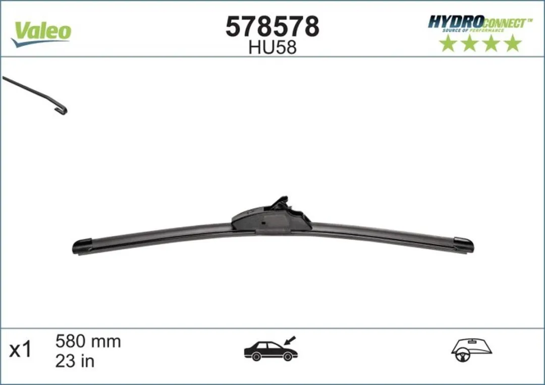 Valeo Hydroconnect HU58 Ruitenwisserblad 58cm - Zwart