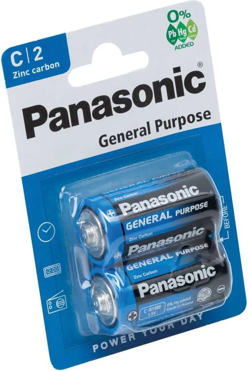 Panasonic C2 R14 Zink-Carbon Batterijen - 2 Stuks