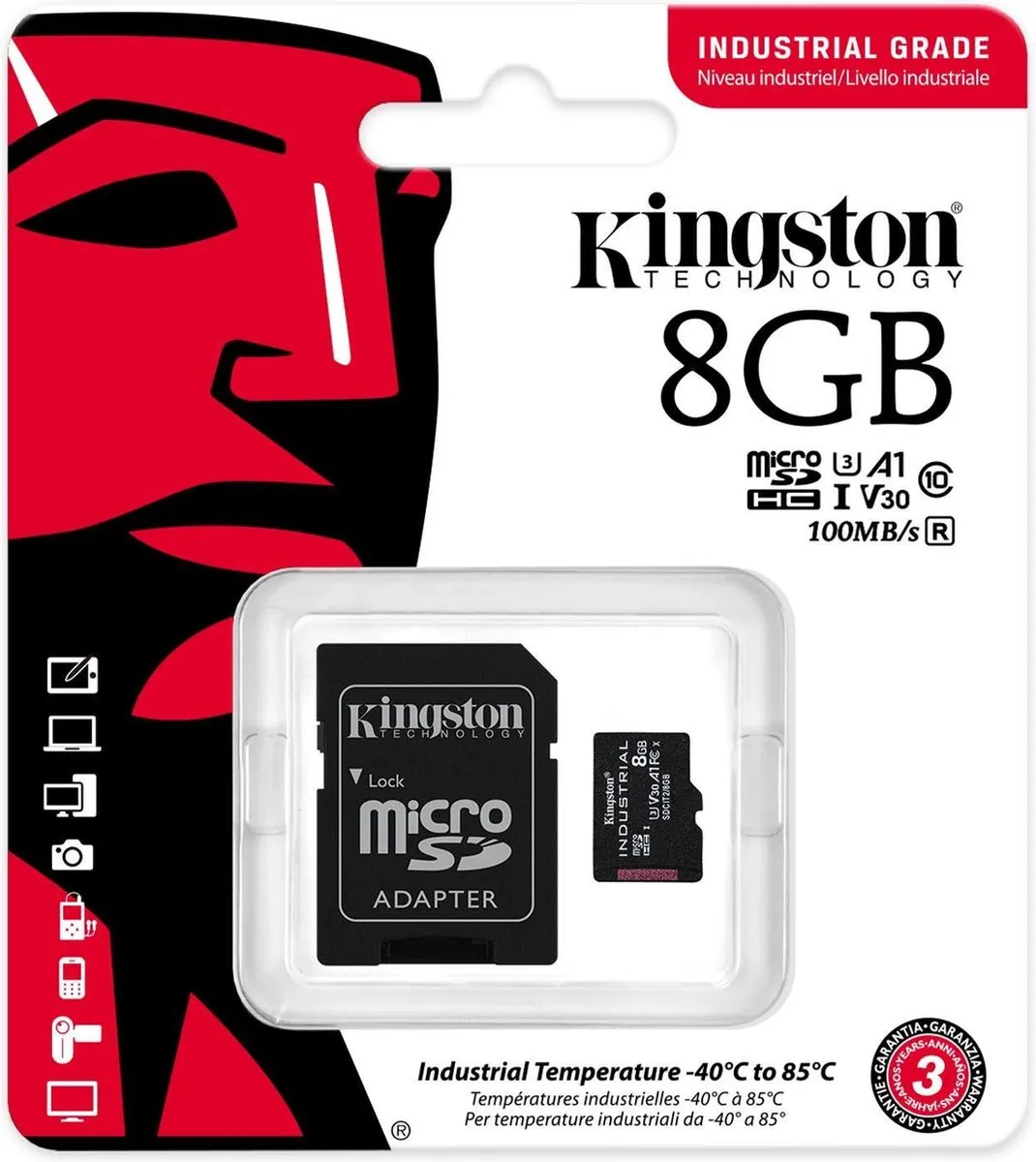 Kingston Industrial microSDHC 8GB Class 10 UHS-I - Inclusief SD-adapter - afbeelding 6 van 6