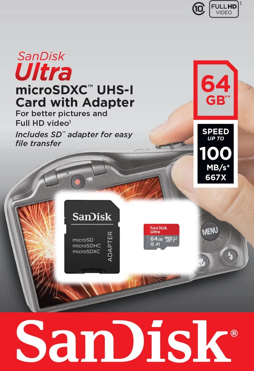 SanDisk Ultra MicroSDXC 64GB UHS-I A1 - met adapter