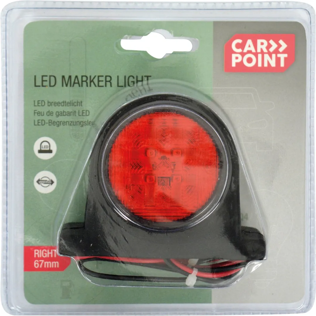 Carpoint LED Breedtelicht - Rechts - Rood/Wit- 10-30 Volt - 8 heldere LEDS – Rubberen behuizing - LED lamp Ø 50mm – Kabellengte 20cm - Afmeting voet 67x84 mm