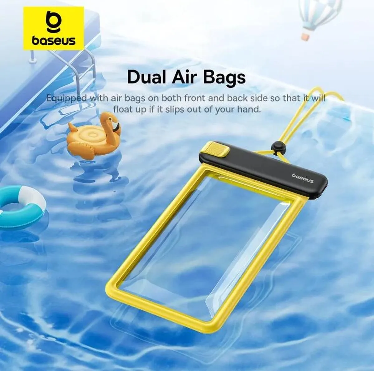 Baseus Telefoonhoes Waterdicht IPX8 - 7.2 Inch - Geel/Zwart - afbeelding 3 van 6
