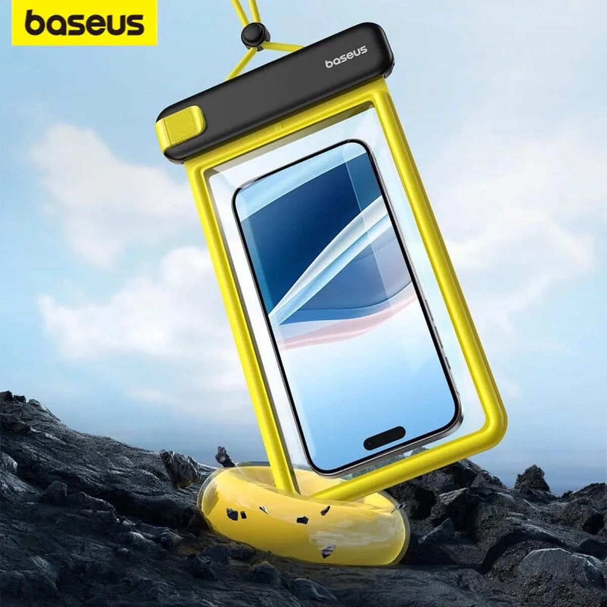 Baseus Telefoonhoes Waterdicht IPX8 - 7.2 Inch - Geel/Zwart - afbeelding 2 van 6