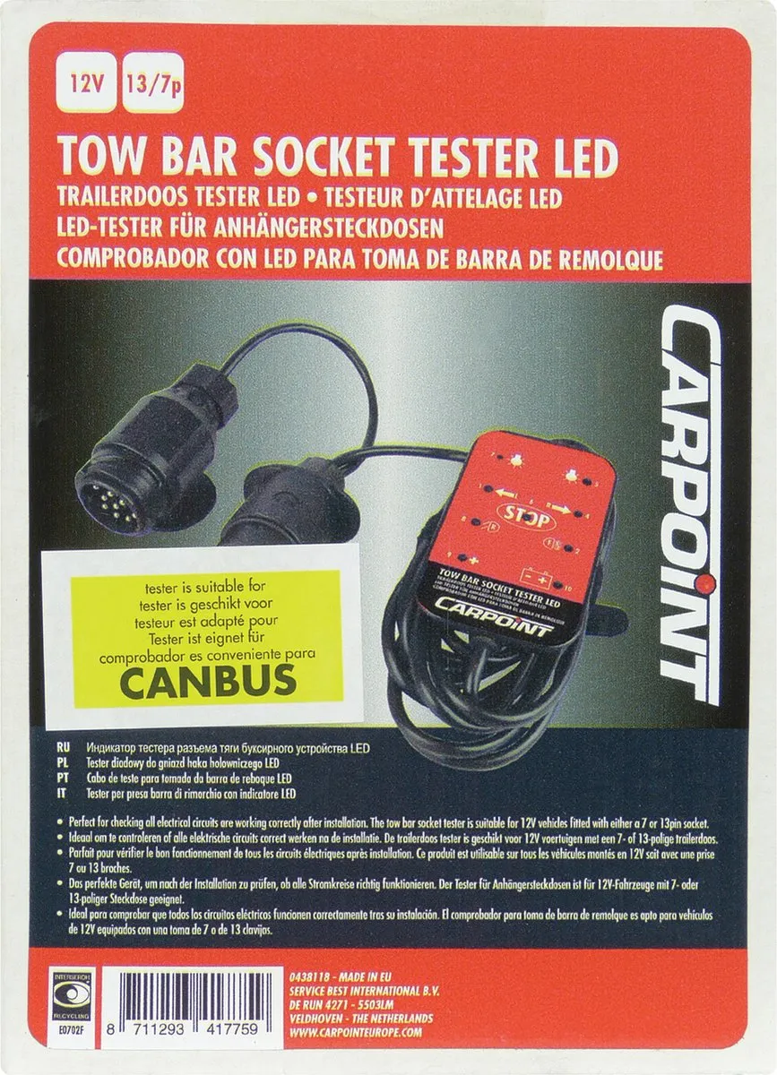 Carpoint Stekkerdoos Tester LED 12V - 330cm Kabel - Zwart