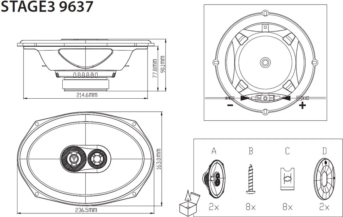 JBL Stage3 9637 Autospeakers - 375W - 2-delig - Zwart - afbeelding 6 van 6