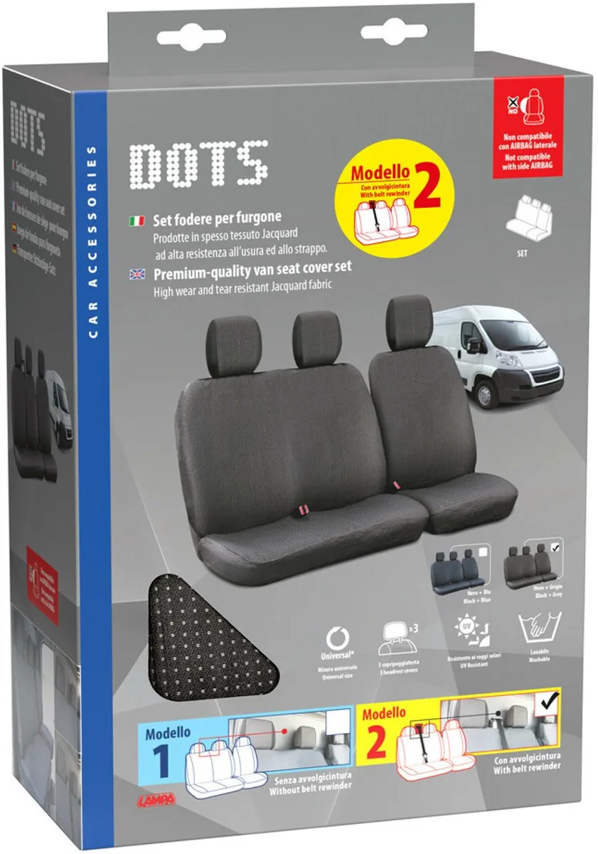 Lampa Dots-2 Stoelhoesenset Bestelwagen - Zwart/Grijs