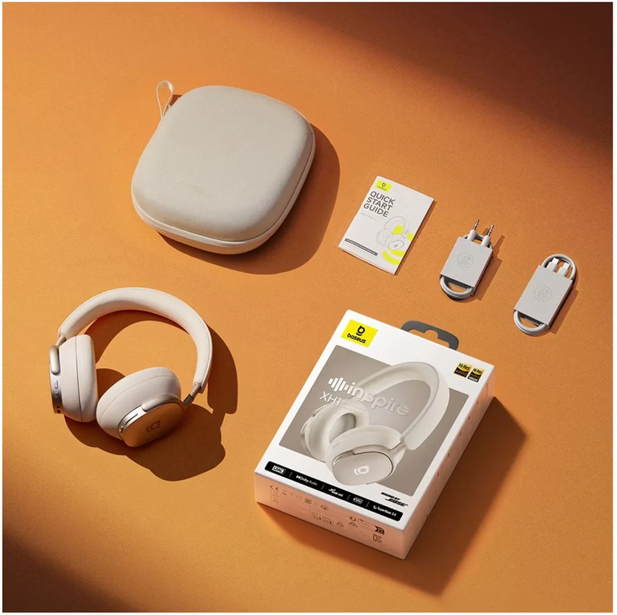 Baseus Inspire XH1 Koptelefoon - ANC Bluetooth 6.0 - Gebroken Wit