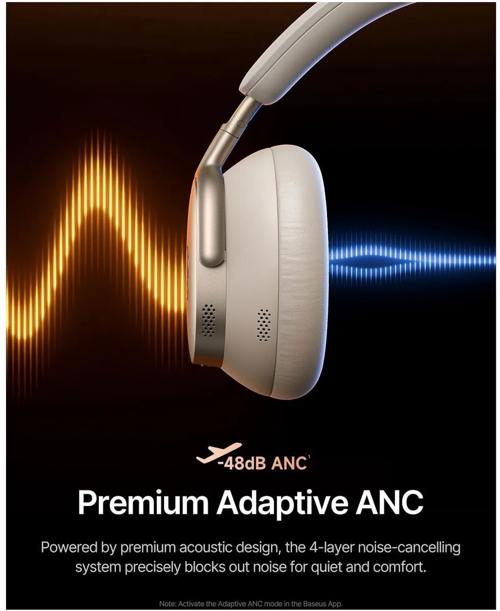 Baseus Inspire XH1 Koptelefoon - ANC Bluetooth 6.0 - Gebroken Wit - afbeelding 6 van 6
