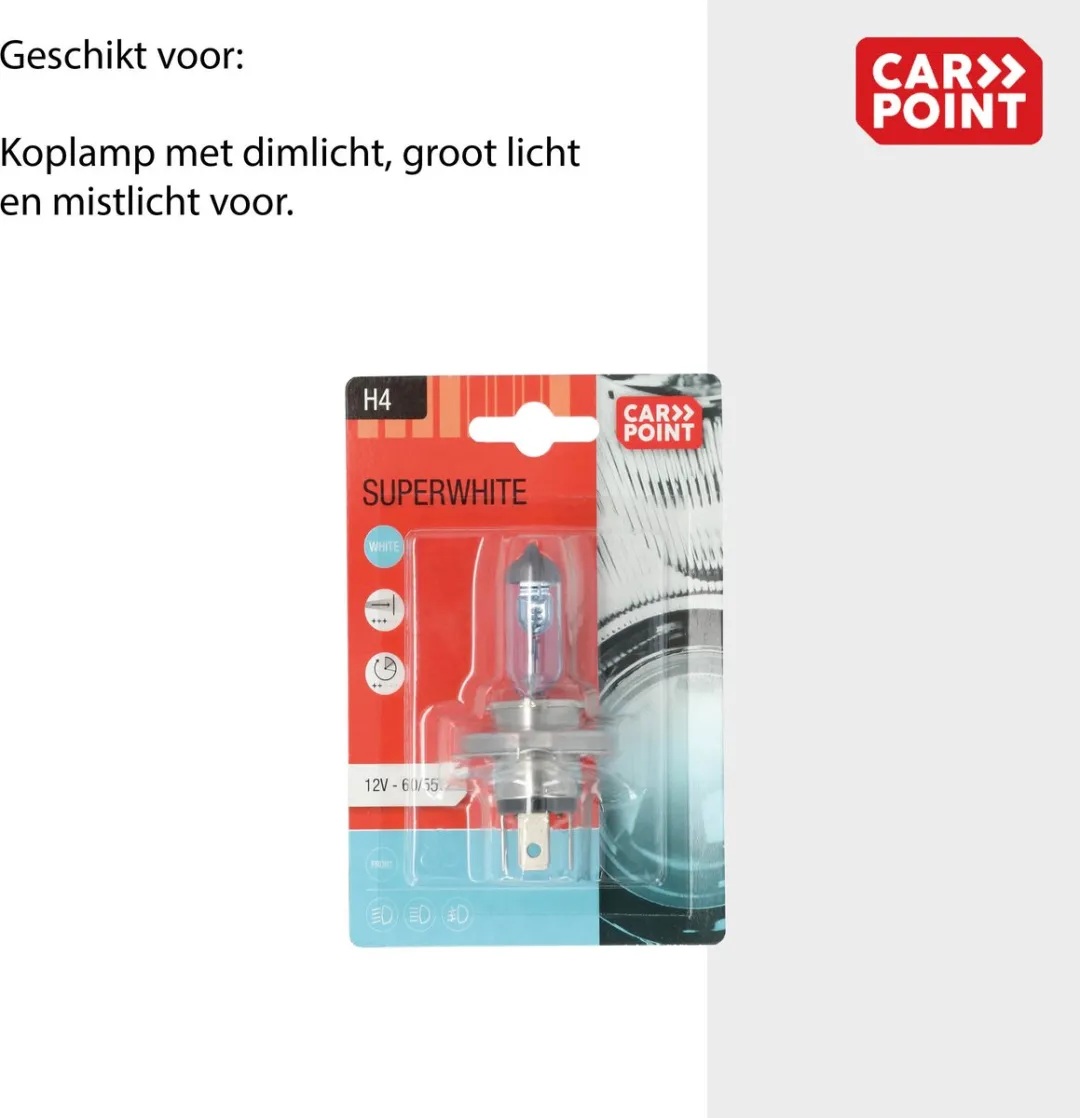 Carpoint Superwhite Halogeen H4 12V 60/55W - Helder Wit