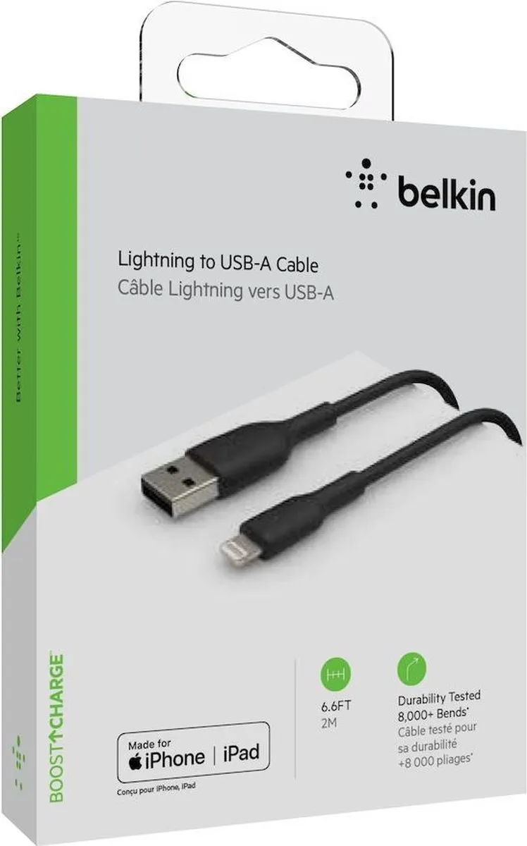 Belkin iPhone Lightning naar USB Kabel CAA001bt2M BK - 2m - Zwart