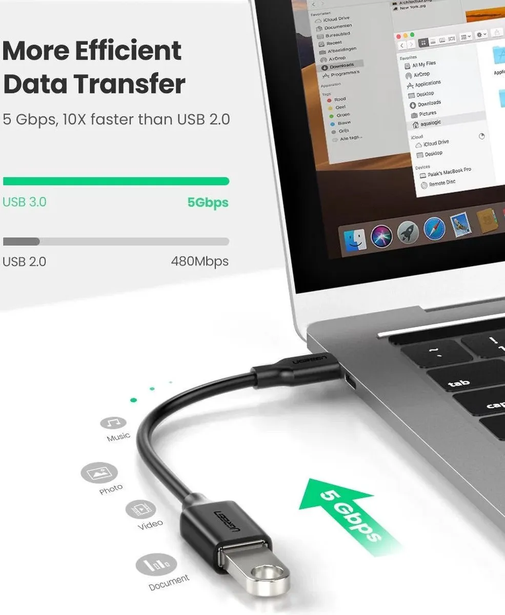 UGREEN USB 3.0 naar USB-C OTG-adapter - 30701 - Zwart
