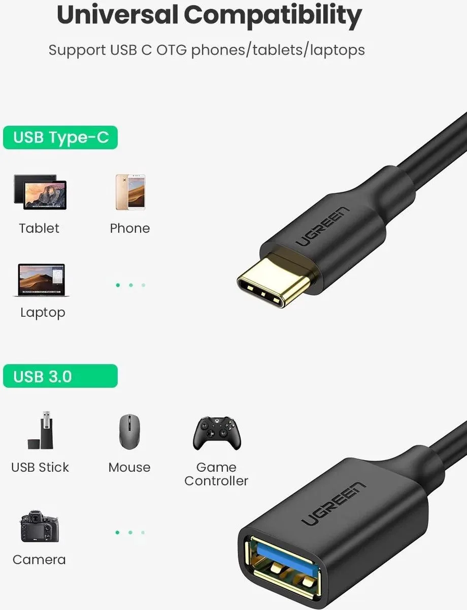 UGREEN USB 3.0 naar USB-C OTG-adapter - 30701 - Zwart