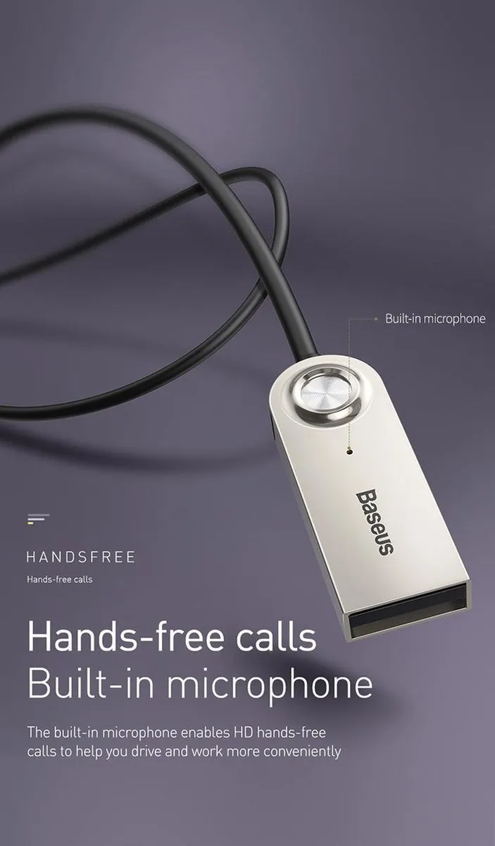 Baseus BA01 Bluetooth Audioadapter AUX - Zwart