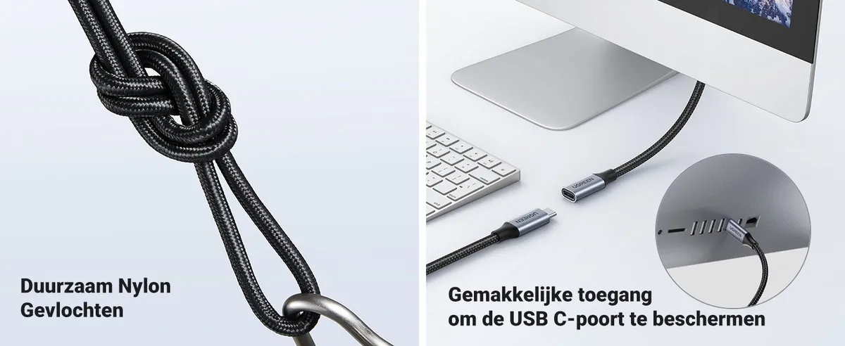 Ugreen USB-C 3.1 Verlengkabel 10Gb/s 1m - Grijs