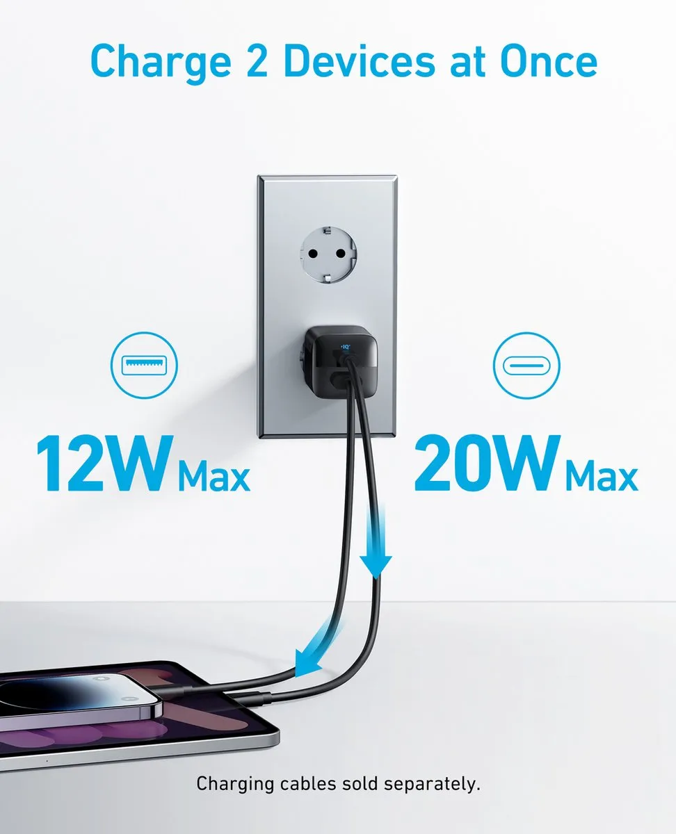 Anker 323 A2331G11 USB-C Oplader 33W - 2 Poorten - Zwart