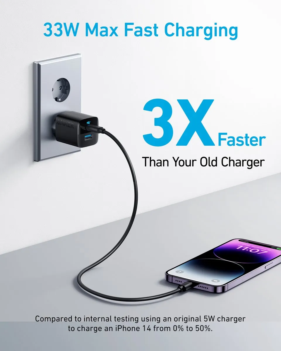 Anker 323 A2331G11 USB-C Oplader 33W - 2 Poorten - Zwart