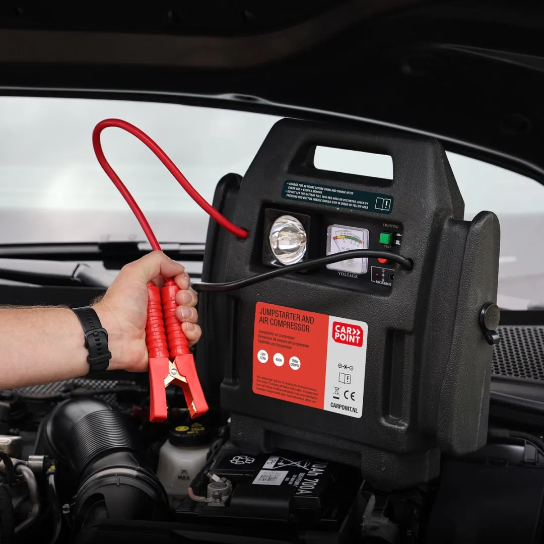 Carpoint Jumpstarter 400A met Luchtcompressor 18 BAR - 17000mAh Rood