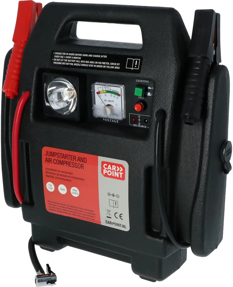 Carpoint Jumpstarter 400A met Luchtcompressor 18 BAR - 17000mAh Rood - afbeelding 6 van 6