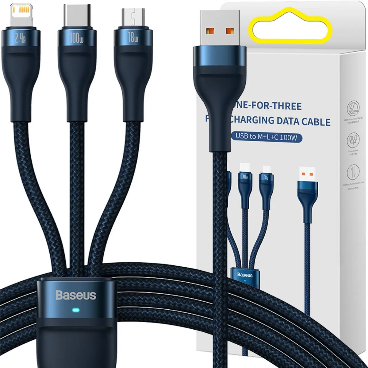 Baseus Flash Series-kabel USB Type C/Lightning/micro-USB 1,2m