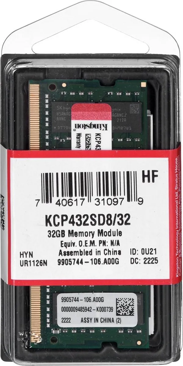 Kingston ValueRAM KCP432SD8/32 Laptopgeheugen 32GB DDR4 SODIMM 3200MHz