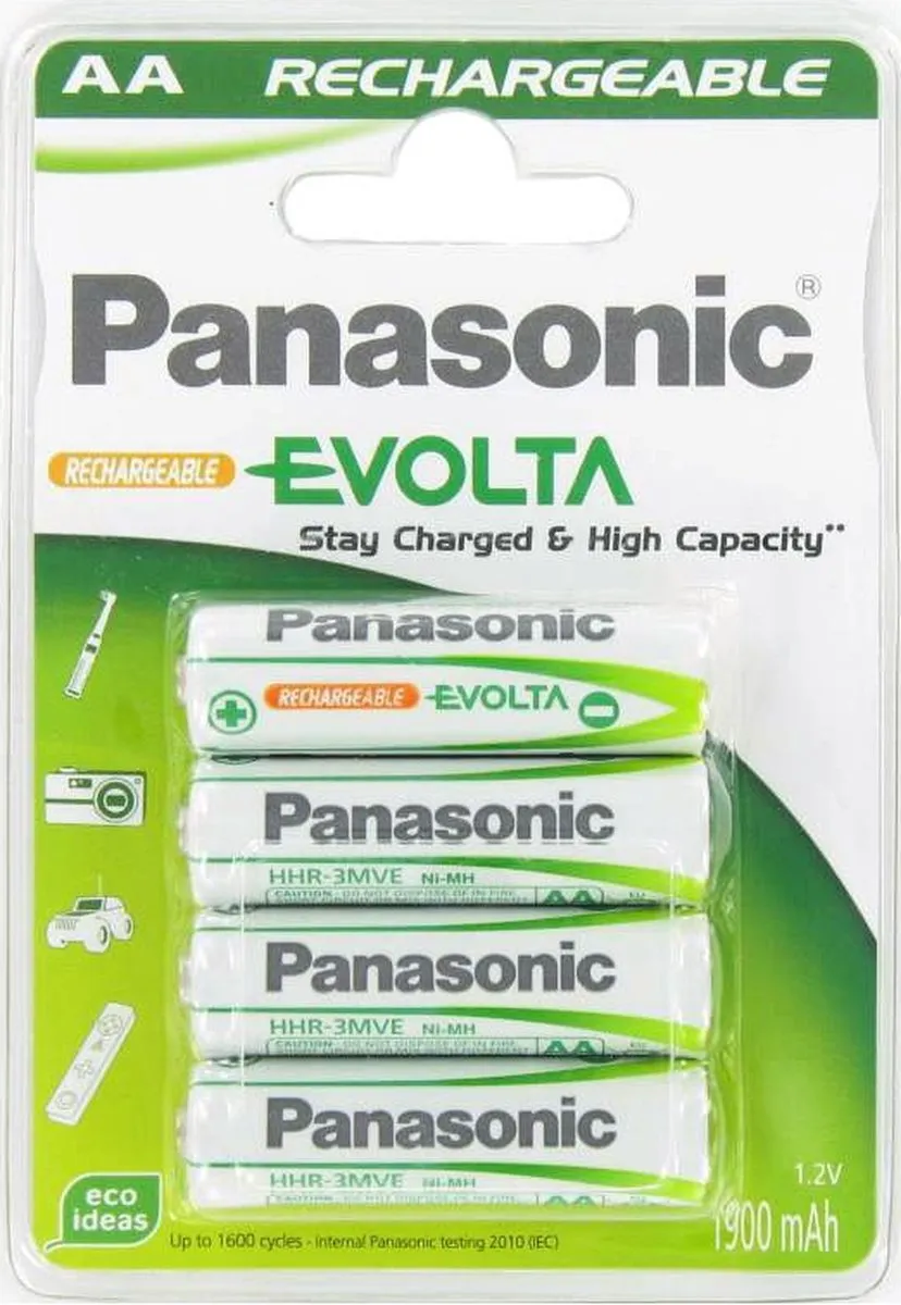 Panasonic EVOLTA AA Oplaadbare Batterijen 1900mAh - 4 Stuks
