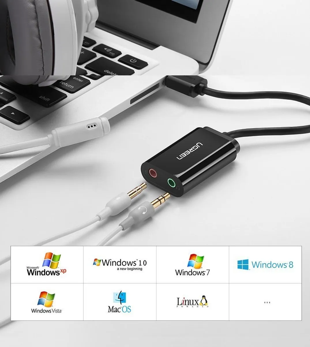 UGREEN 1019867 Externe Geluidskaart USB - 3,5mm Mini-Jack 15cm