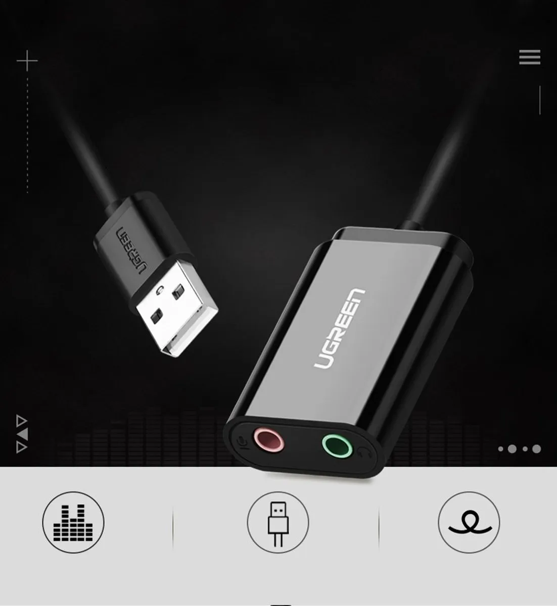 UGREEN 1019867 Externe Geluidskaart USB - 3,5mm Mini-Jack 15cm