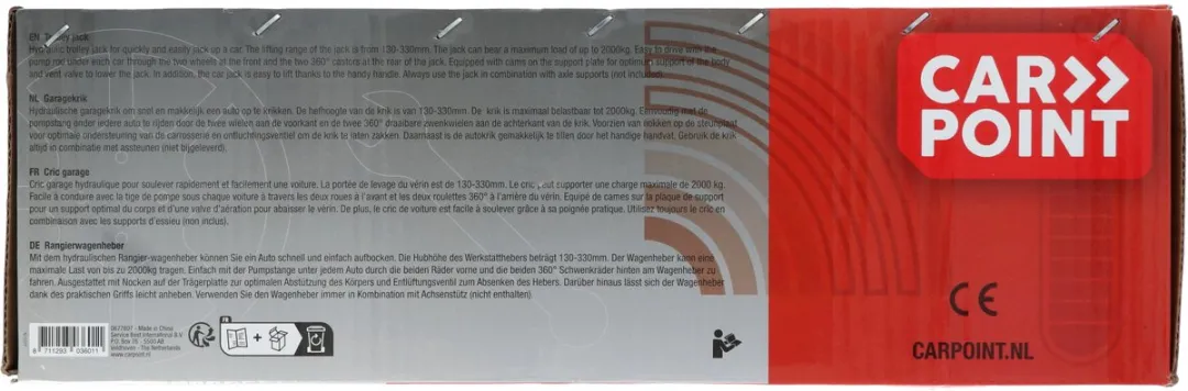 Carpoint Verrijdbare Garagekrik 2000kg - Rood