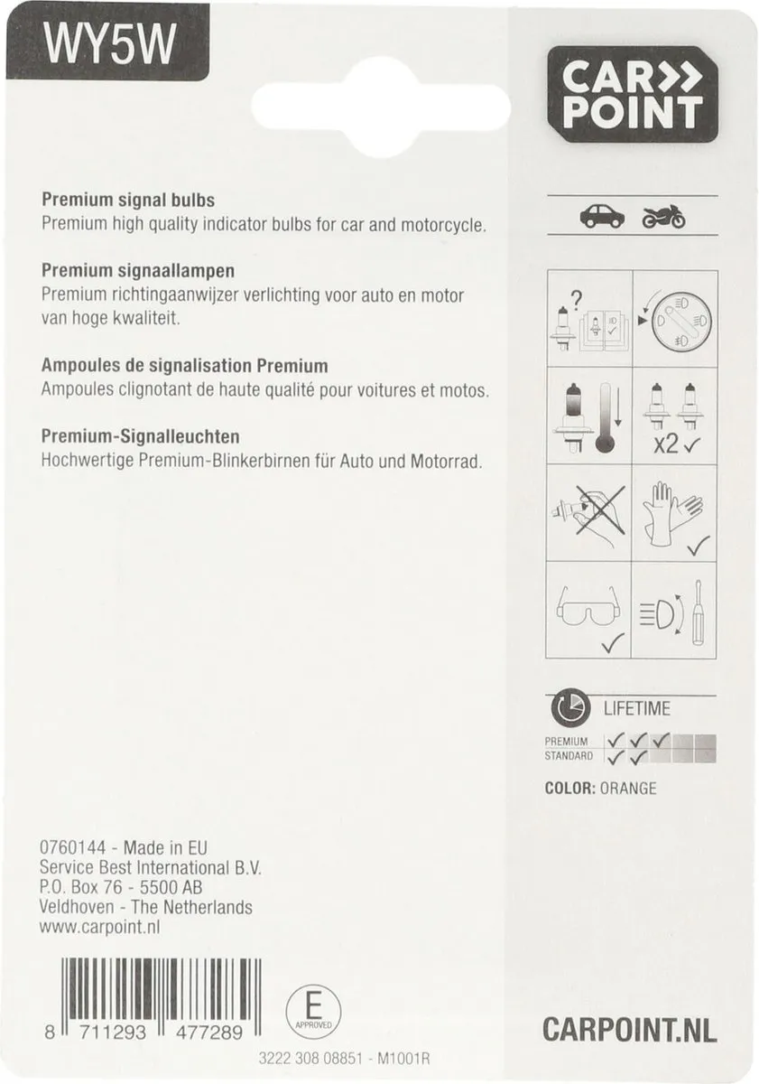 Carpoint Premium WY5W Autolampen - Helder Oranje - 2 Stuks