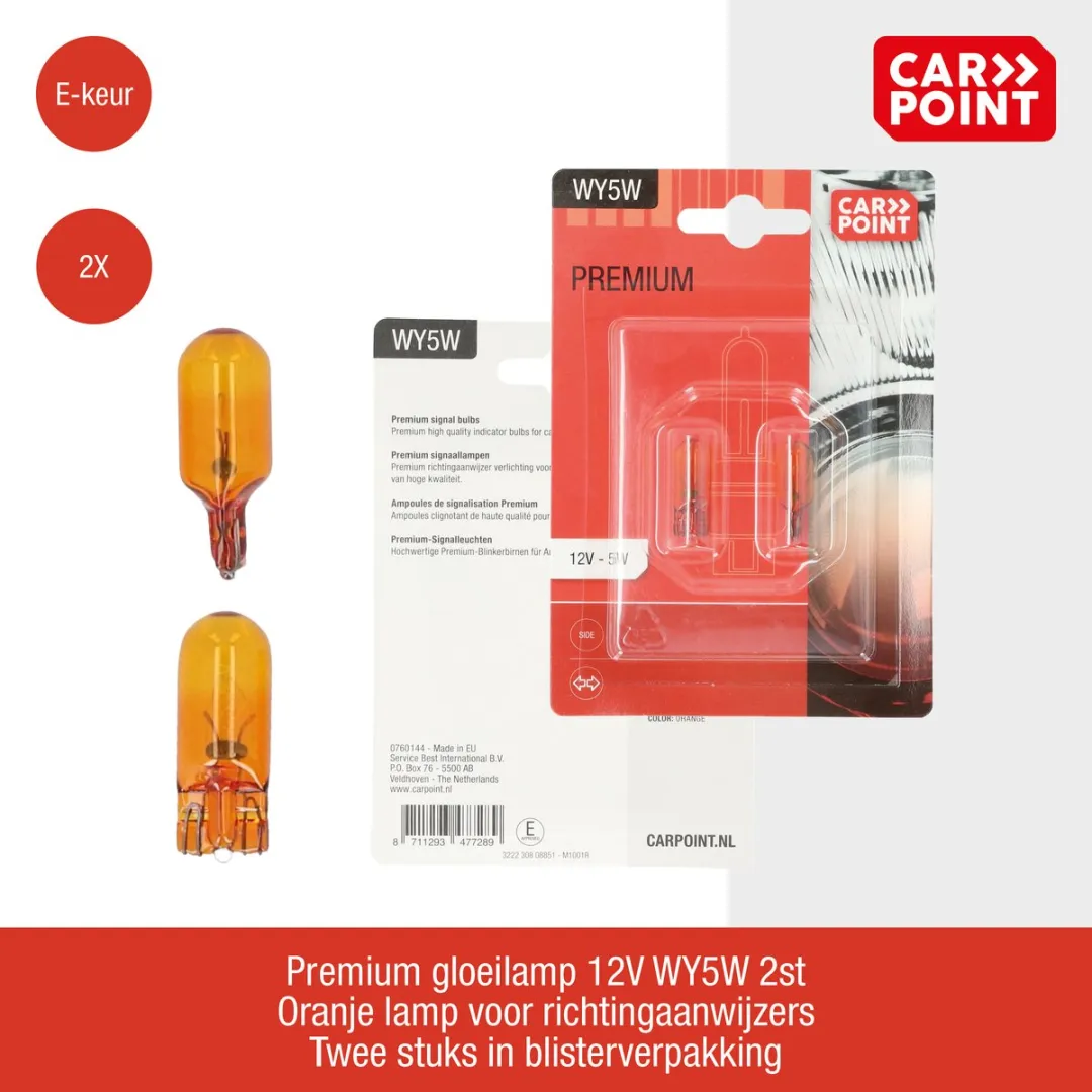 Carpoint Premium WY5W Autolampen - Helder Oranje - 2 Stuks