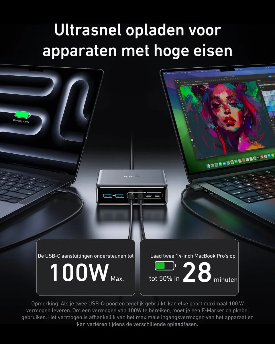 Anker Prime A2683341 Lader 200W - 6 Poorten Zwart