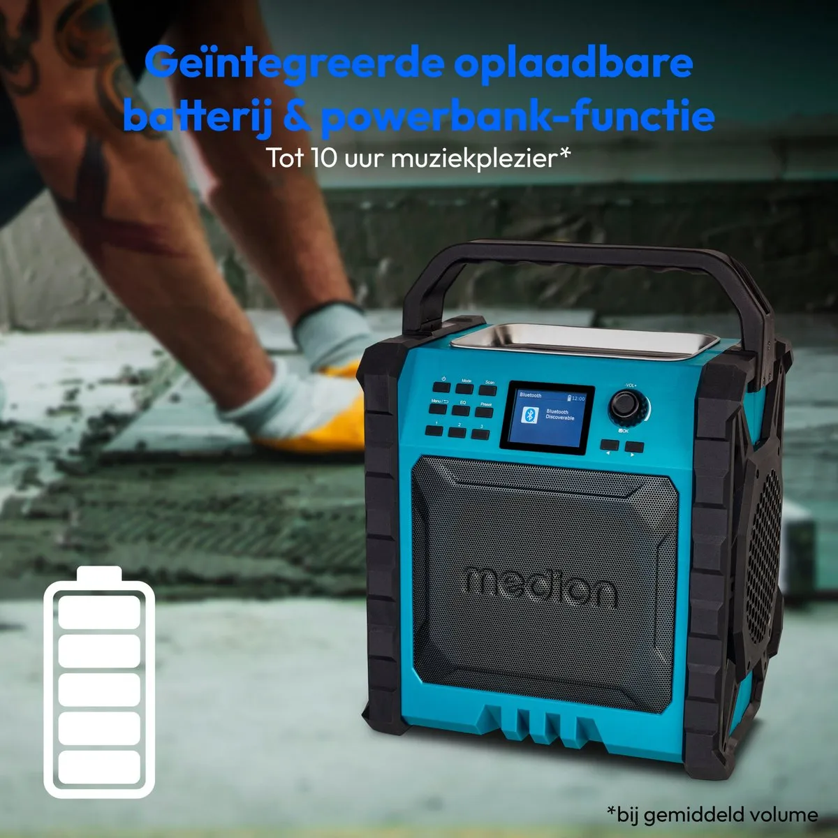 Medion MD43896 Bouwplaatsradio - 15W - DAB+/UKW - Groen
