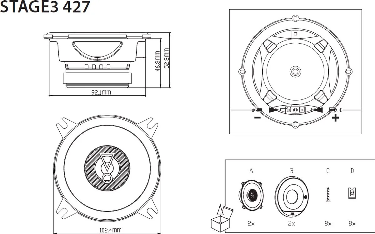 JBL Stage3 427 Coaxiale Inbouwspeakers 150W - Zwart