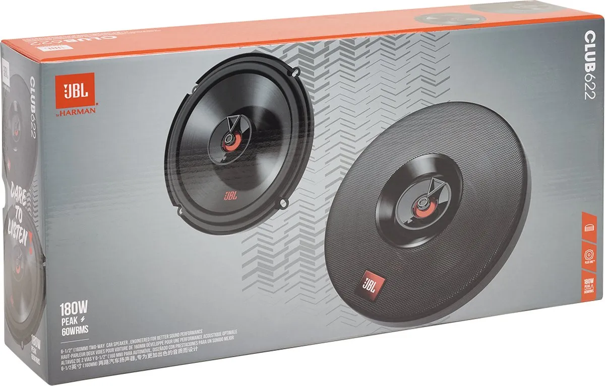 JBL Club 622 Autospeakers 180W - 2-delig - Ø16,5cm - Zwart/Oranje