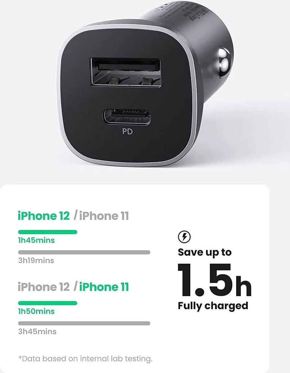 Ugreen Autolader USB-C 24W Power Delivery - Zwart