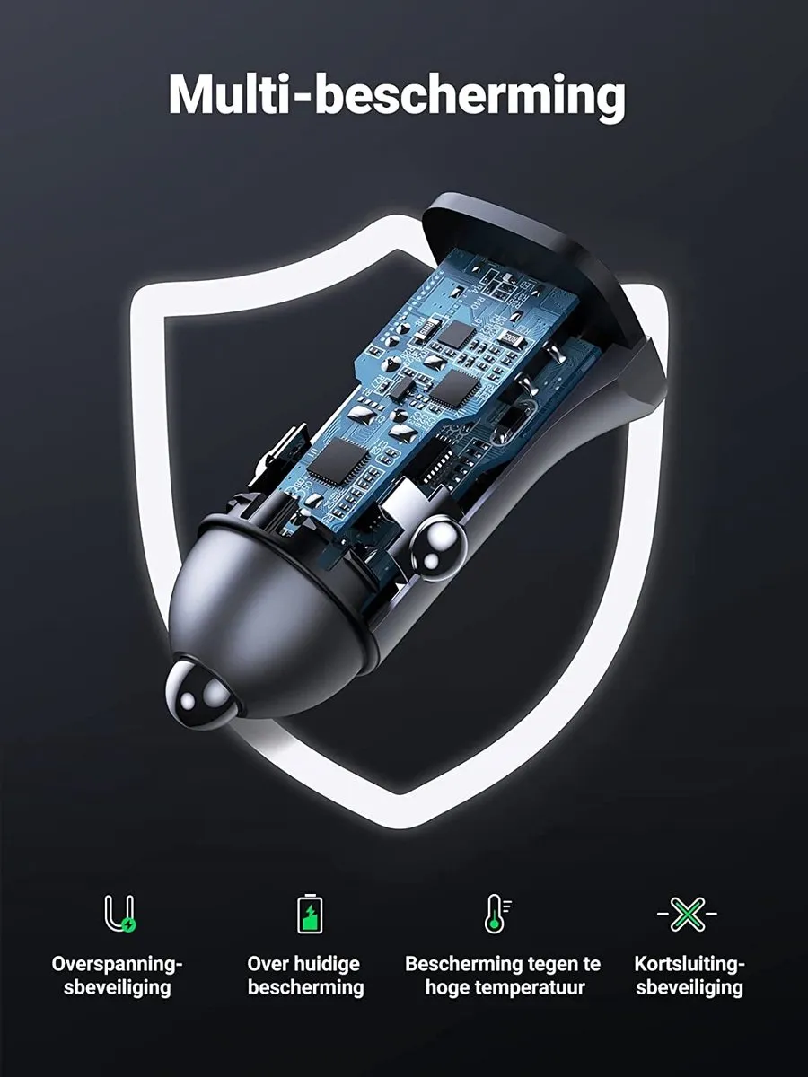Ugreen Autolader USB-C 24W Power Delivery - Zwart