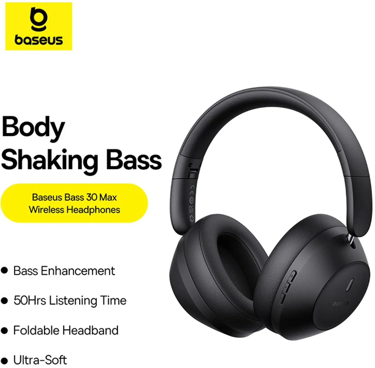 Baseus Bass 30 Max Bluetooth Koptelefoon - 50 uur - Zwart