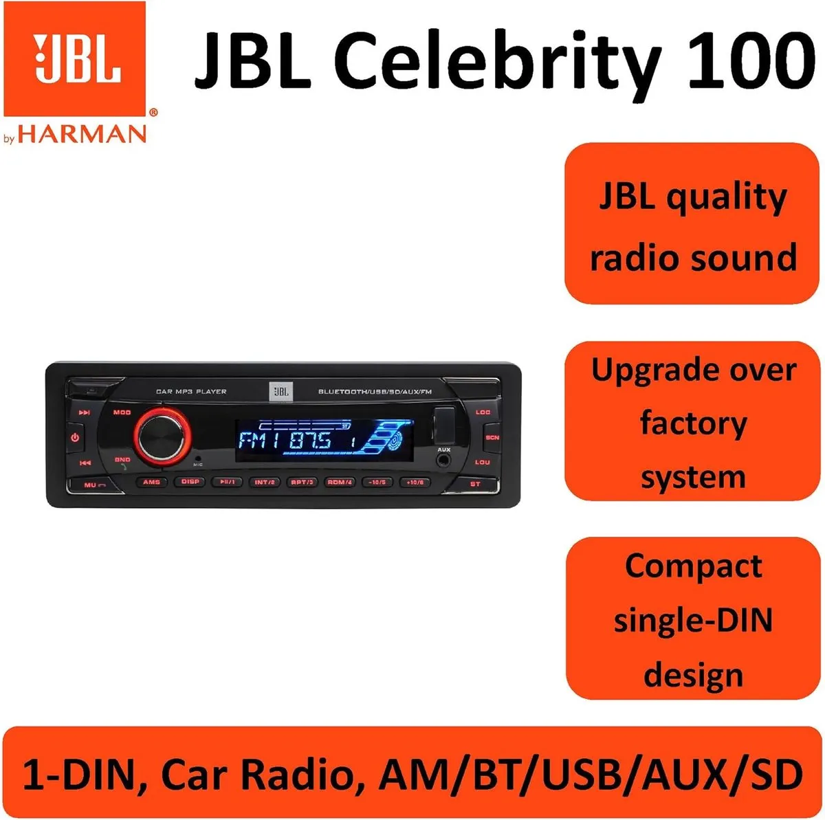 JBL Celebrity 100 Autoradio - Enkel DIN - 50W x4 - Zwart