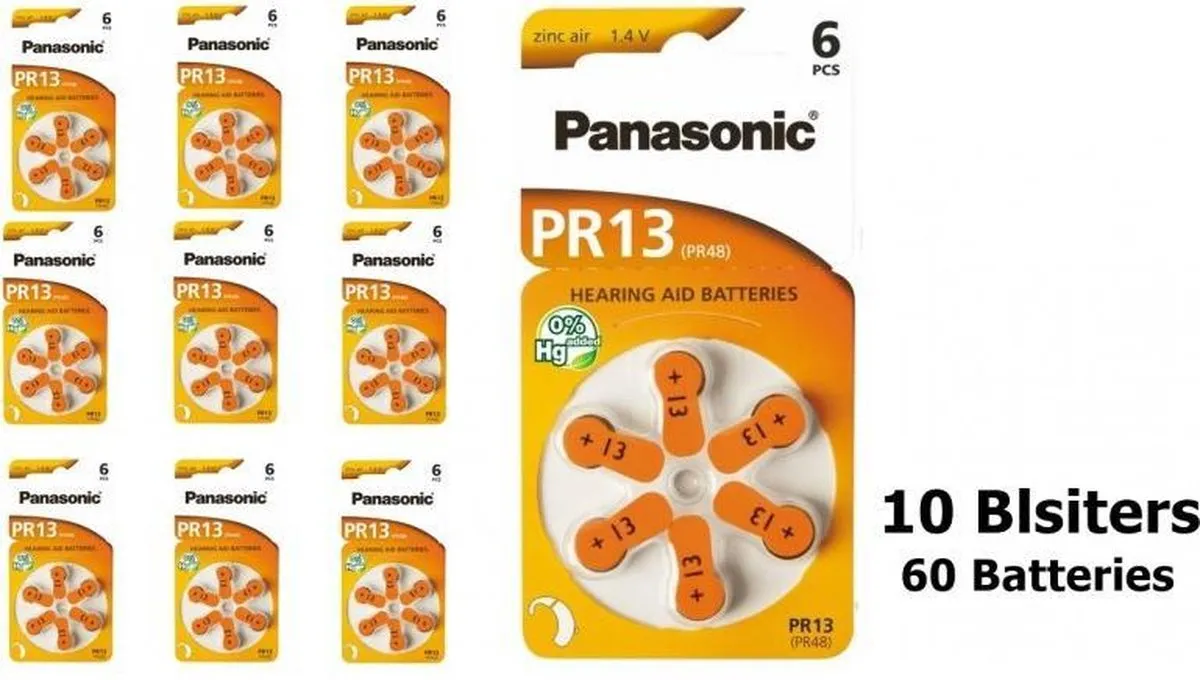 Panasonic PR13/PR48 Gehoorapparaatbatterijen - 60 Stuks