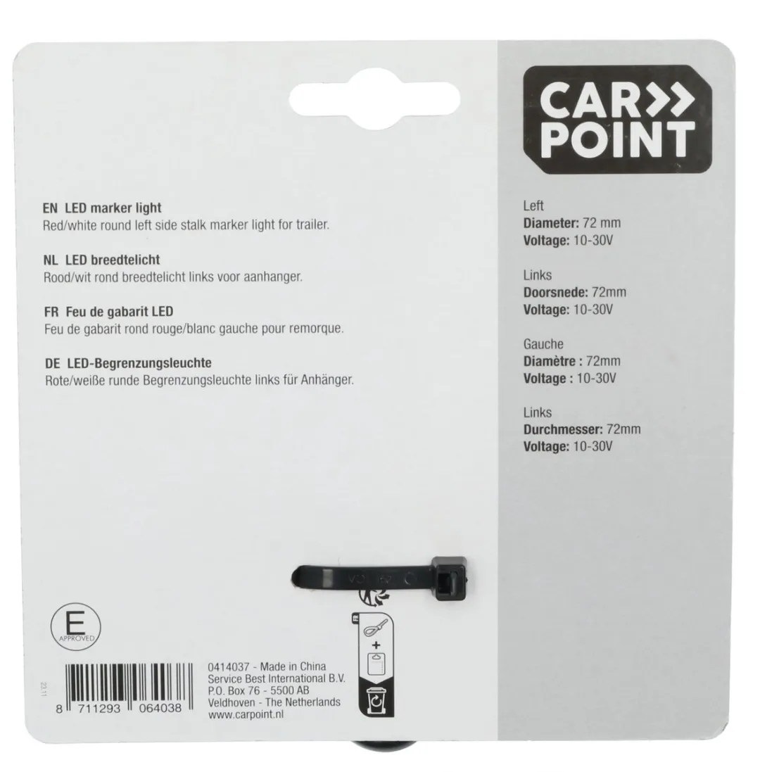 Carpoint Breedtelicht 72mm Links Rood/Wit - 10-30V LED - afbeelding 6 van 6