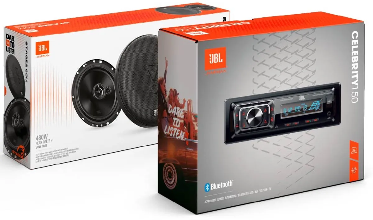 JBL Famous Pack 2 - Autoradio Celebrity150 + Stage2 65M Autospeakers – USB/SD/FM – 480 W – Complete Car Audio Upgrade