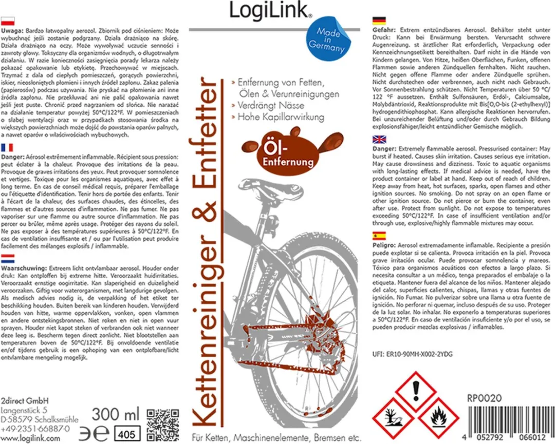 Logilink Kettingreiniger Ontvetter 300ml - Wit